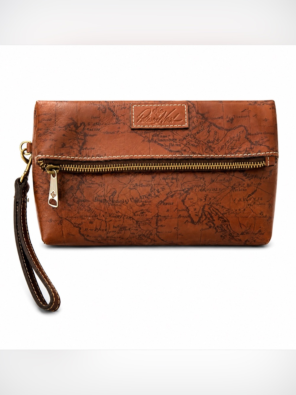 PATRICIA NASH Valeria 100% Leather Map Print Fold-Over Wristlet